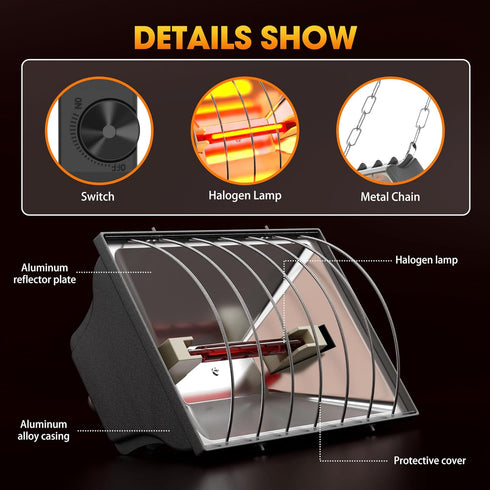 50-250W, Heat Lamp for Chickens, Halogen Chicken Heat Lamp for Young Poultry, Safe Infrared Chicken Coop & Brooder