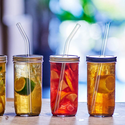 6-Pack Reusable Glass Straw - Transparent, 8''x10 MM, 3 Straight and 3 Bent with 2 Cleaning Brushes for Smoothies
