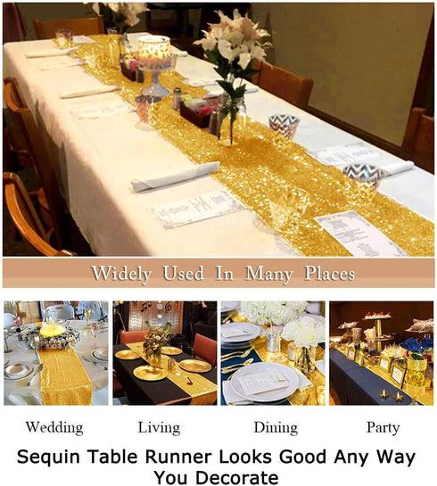 ShinyBeauty Gold Table Runners 2 Packs, 12inx108in Sequin Glitter Table Runner for Weddings, Fall Table Decor