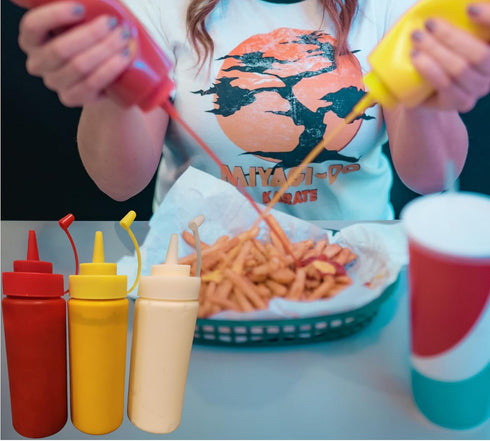 12 Oz, 3 Pack, Condiments Squeeze Bottles for Ketchup, Mustard, Mayo, Dressing, Oil, Syrup, Vinegar, Sauces, Honey