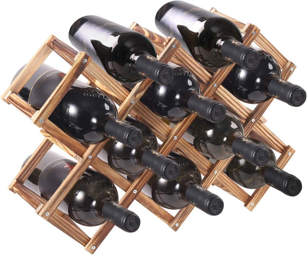 PENGKE Wine Rack Countertop, 10 Bottles Stackable Wood Wine Storage Racks, Free Standing Wine Bottle Stand Holder
