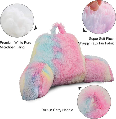 Aimuan Reading Pillow Bed Rest Pillow with Arms Rabbit Fur Cushion for Adults Teens Incline Rest Sitting up & Sleeping