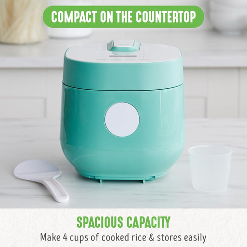 GreenLife 4-Cup Digital Rice Cooker, PFAS & PFOA-Free, Removable Ceramic Pot, Touch-screen, Turquoise
