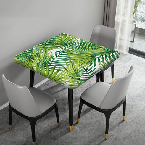 RenteriaDecor Summer 42"x42" Square Palm Leaves Fitted Tablecloths, Watercolor Tropical Plant Leaf Print Elastic Edged