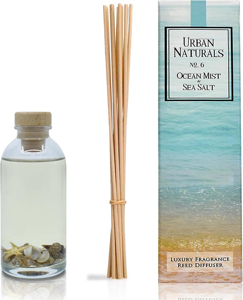 Urban Naturals Ocean Mist & Sea Salt Reed Diffuser Set | Made with Essential Oils & Real Botanicals | Decorative Air Freshener for Large Rooms | Beautiful Home Décor Makes a Great Gift by Urban Naturals