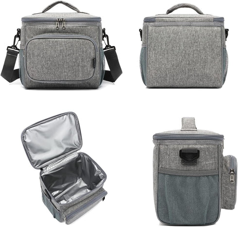 FlowFly Insulated Reusable Lunch Bag, Large Lunch Box for Women and Men, Grey
