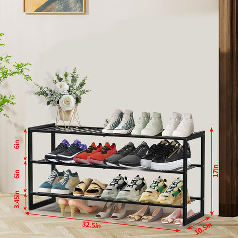 Closet, 3 32.5inch 12-15 Jripae Bamboo Shoe Rack for Tier Longer Shoe Organizer Shelf Holder Storage Pairs Stackable