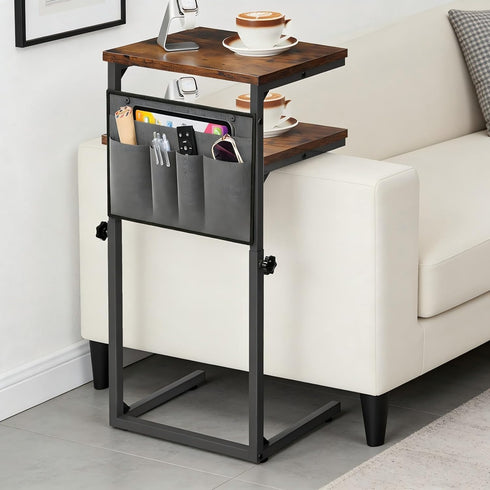 BF77SF01 HOOBRO C Shaped End Table, Adjustable Height Side Table for Sofa, Couch Side Table for Small Spaces, Slide