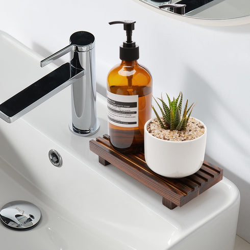 Small Kitchen Sink Soap Tray for Counter Dish Soap Dispenser, Wooden Risers Stand for Bathroom Decor