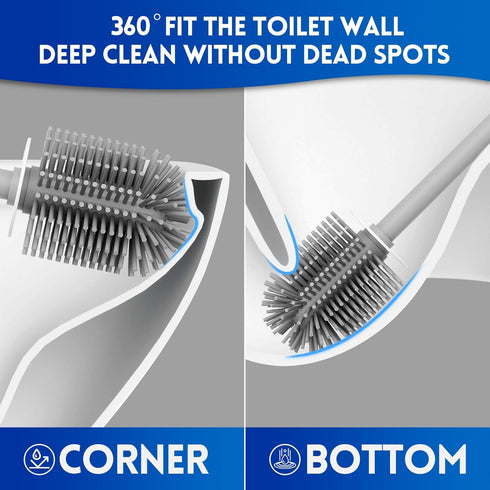 Toilet Brush and Holder Set, Silicone Toilet Bowl Cleaner Brush for Bathroom & RV Cleaning, Space Saving Design