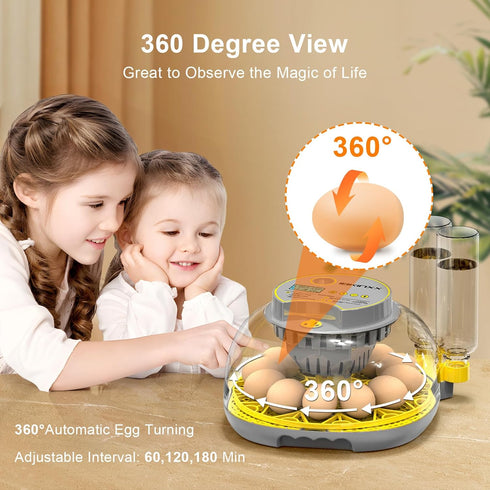 Eggs-12 2026 360 Incubator for Hatching Egg Capacity, Newly Upgraded Automatic Egg Turner, Temperature & Humidity