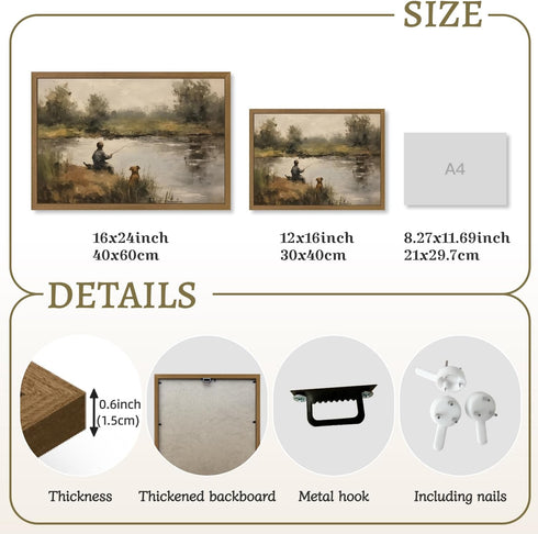 Clicyre Country 12x16 Inch Vintage Fishing Wall Art Canvas Print for Boys Room - Rustic Farmhouse Landscape, Boy