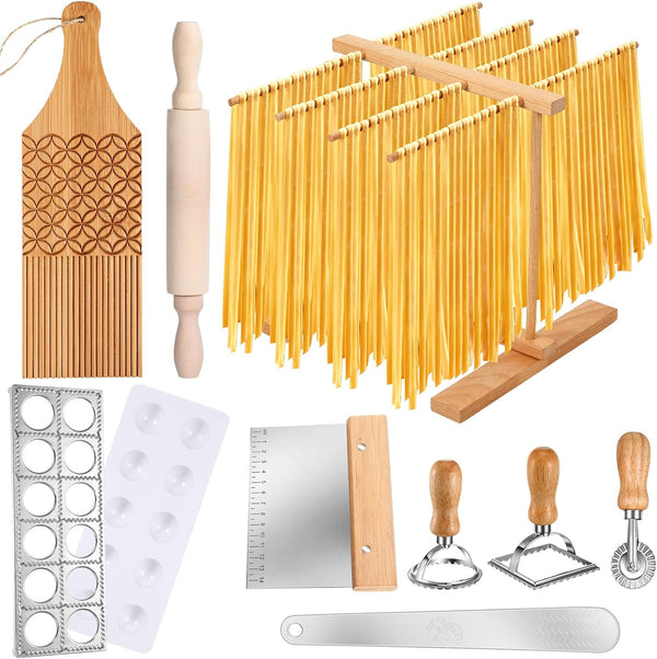 Baderke 9 Pcs Pasta Making Tool Set Include 1 Bamboo Drying Rack