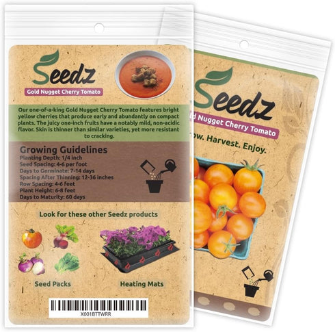 75, Organic Tomato Seeds, APPR. Gold Nugget Cherry Tomato, Heirloom Vegetable Seeds, Certified Organic, Non GMO, Non