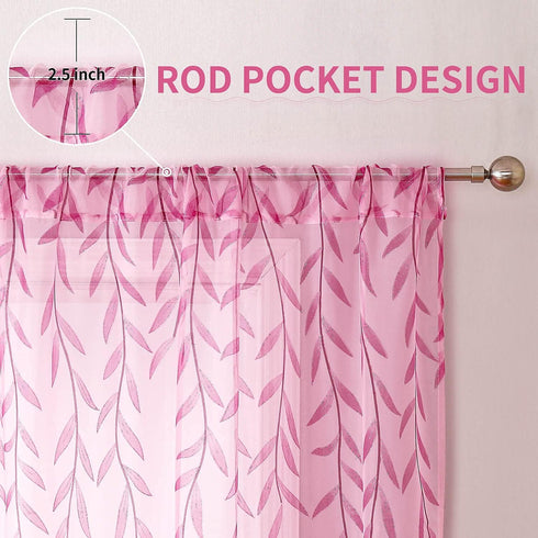 BROSHAN Pink Sheer Curtains Set, 2 Panels 78 inches Long, Pretty Printed Drapes for Girls Bedroom & Nursery