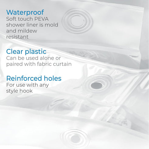 iDesign Waterproof PEVA Plastic Shower Curtain Liner, 72” x 72”, Clear