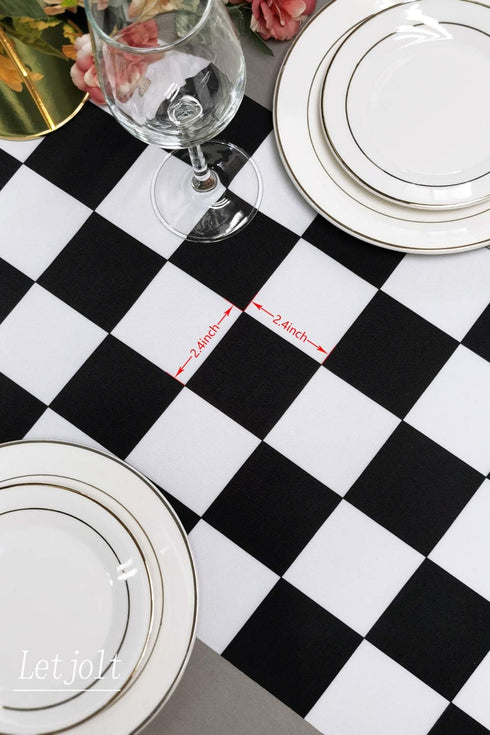 Table Runner Black and White Checkerboard Racing Theme, 12 x 72 Inches for Anniversary, Dinner Parties, and Outdoor
