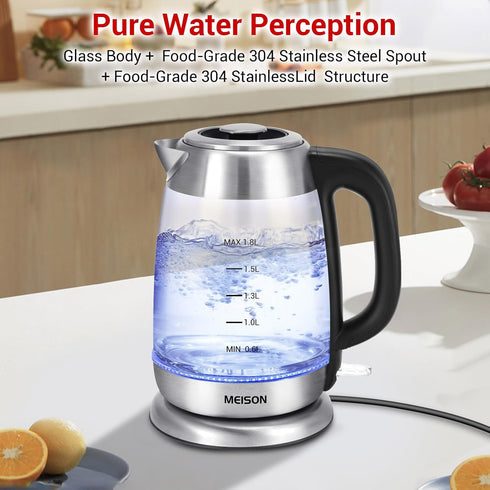 Speed-Boil Electric Tea Kettle: Glass for Boiling Water, 1.8 Liter, Auto Shut-Off & Boil-Dry Protection, 2 Year Warranty