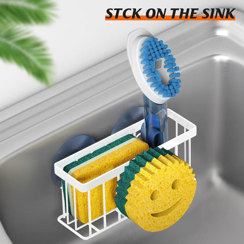 2 Cups/1 MURLONG Sponge Holder Smiley Face,Sink Caddy,Kitchen Organizer with Suction Adhesive Strips,Designed