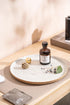 Vanity Tray with Brown Trim, Decorative Round Tray for Bathroom, Countertop, Perfume Holder Organizer, Dresser, Table,