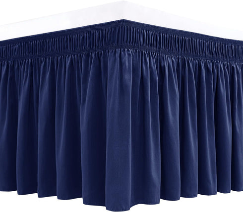 Biscaynebay Wrap Around Bed Skirts for Queen Beds, 15" Drop, Navy Adjustable Elastic Dust Ruffles, Machine Washable