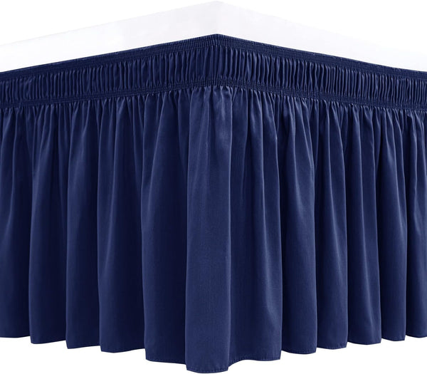 Biscaynebay Wrap Around Bed Skirts for Queen Beds, 15" Drop, Navy Adjustable Elastic Dust Ruffles, Machine Washable
