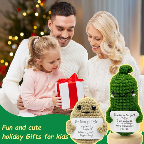 CrazyHome 2PCS Set Positive Potato, Emotional Support Pickle Combo | Handmade Crochet Positive Vegetables - Potato