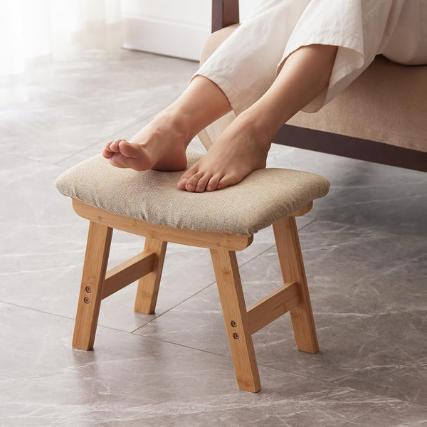 Kitsanery Foot Stool,Ottoman,Bamboo Small Sofa Foot Rest Under Desk,Extra Seating for Living Room,