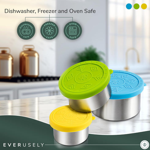 Everusely Stainless Steel Snack Containers for Kids, Lunch Containers with Lids, Metal Lunch Box, Stainless Steel