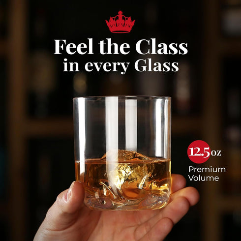 Vivocci 12.5 oz Unbreakable Tritan Plastic Whiskey & Double Old Fashioned Glasses - Set of 6 - Dishwasher Safe Barware