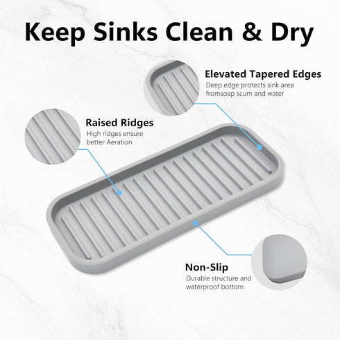 Silicone Sponge Holder 2 Pack, Waterproof Dish Soap Tray for Kitchen Sink, Multipurpose Organizer for Soap Dispenser