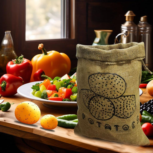 Reusable Burlap Potato Storage Sack with Drawstring, 16 * 12 inch Produce Bags Keeper for Freshness