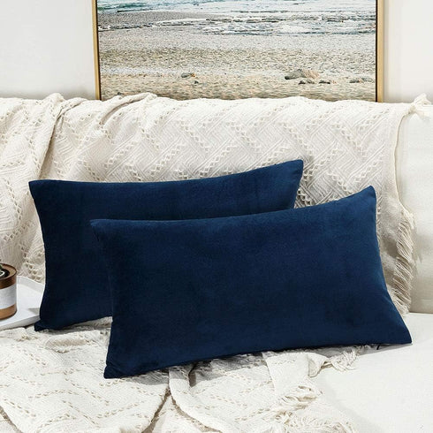 JUSPURBET Navy Blue Pillow Cover Set of 2 - 16x24 inch Soft Decorative Velvet Throw Cases