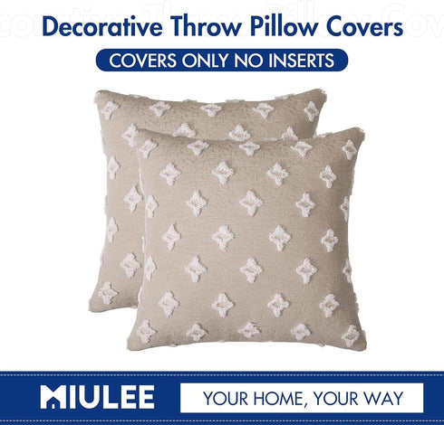 MIULEE Set of 2 Decorative Throw Pillow Covers - Rhombic Jacquard Pillowcase, Soft Square Cushion Case for Couch Sofa