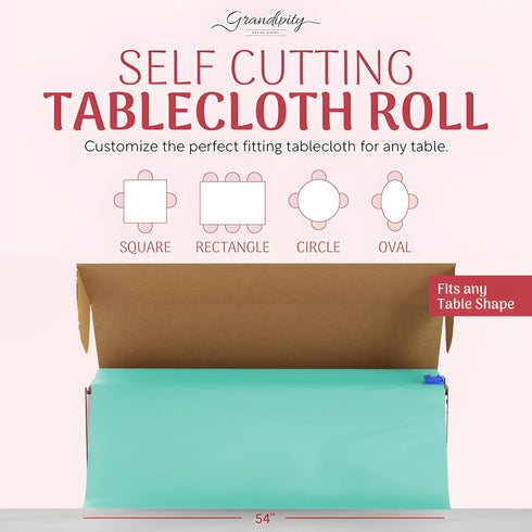 54in 300 Grandipity Plastic Tablecloth Roll - x Ft. Aqua Plastic Table Cloths for Parties Disposable with Cutter Box