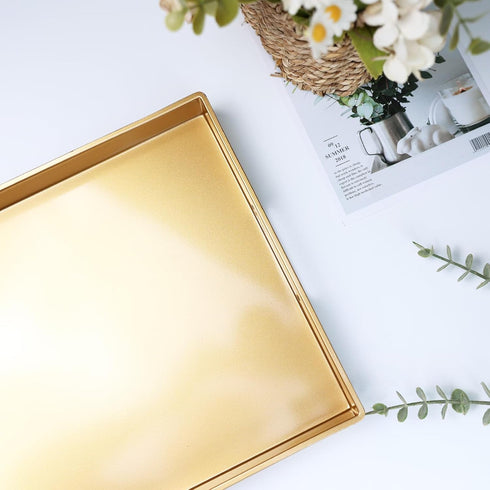 15.6" 10.2" Spsyrine Gold Decorative Serving Tray with Handles, Elegant Plastic Coffee Table Tray for Ottoman, Living