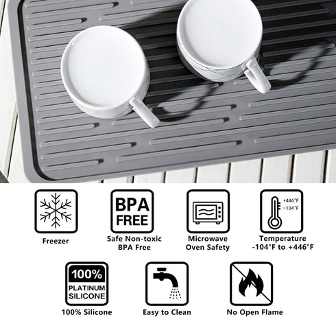Dish Mat Silicone Dish Drying Mats for Drying Stemware, Silverware, Pots, Pans, Easy to Clean (Gray)