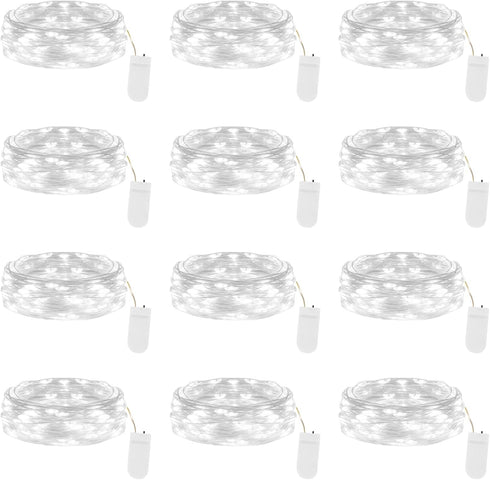 Lakumu 12-Pack Fairy Lights Battery Operated String Lights-7FT 20 LED,Waterproof Silver Wire