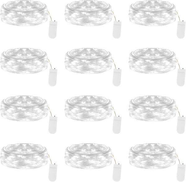 Lakumu 12-Pack Fairy Lights Battery Operated String Lights-7FT 20 LED,Waterproof Silver Wire