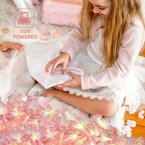 2PCS, 16.5ft 30 Pink LED Flower String Lights LED Flower Fairy String Light ,USB Plug Fairy Lights for Bedroom