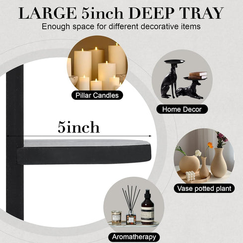 SUJUN Set 2 Rustic Candle Holder of Vintage Black Wooden Wall Sconces for Fireplace, Bedroom & Living Room Farmhouse