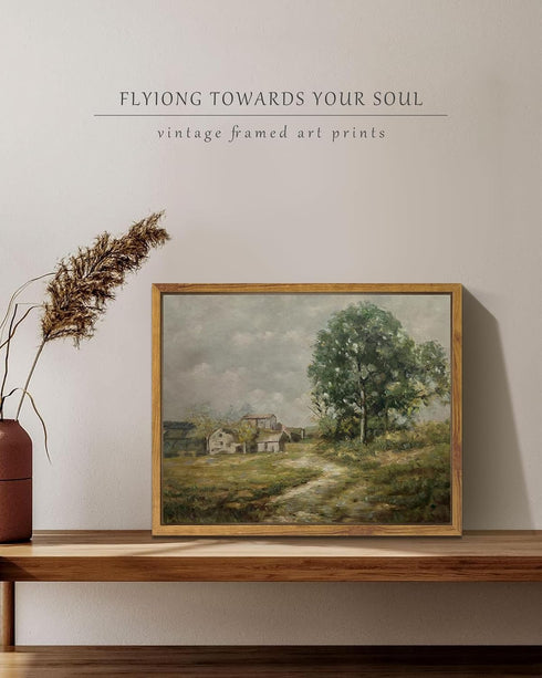 SHENIFY Vintage Landscape Framed Canvas Wall Art - Country Road Classic Painting for Modern Farmhouse Kitchen Office