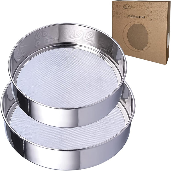 Sieve Fine Mesh, Stainless Steel Round Sifter for Baking, 2PCS, 8 Inch and 6 Inch