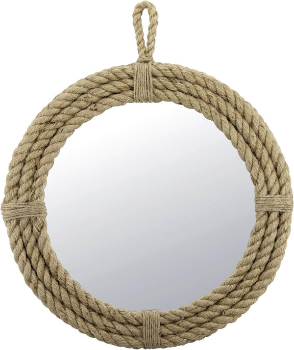 Stonebriar Vintage Nautical 16.5" Round Wall Mirror with Rope Wrapped Trim and