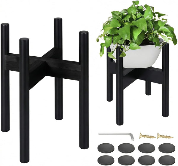 FJO 2Pcs Adjustable Plant Stand Indoor - Bamboo Plant Stands, Bamboo Mid Century