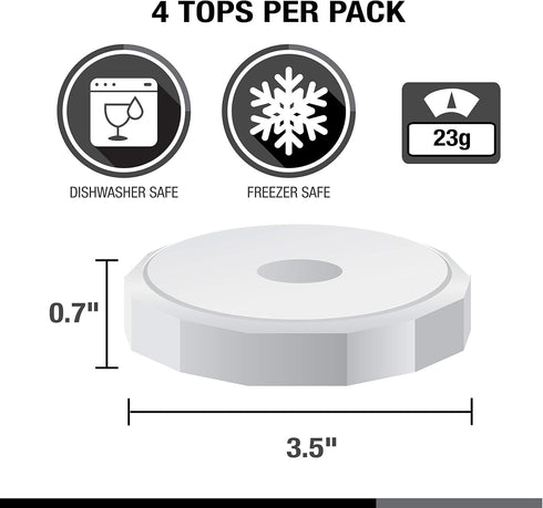 Masontops Tough Tops, Ball Wide Mouth Mason Jar Lids, BPA-Free White Plastic Leakproof