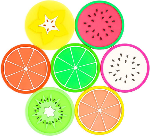 DomeStar Fruit Coaster, 7PCS 3.5" Non Slip Car Coaster, Colorful Silicone Drink Cup Mat
