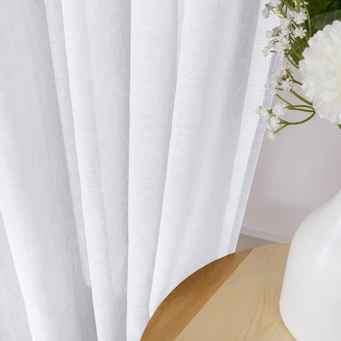 Tollpiz White Sheer Valance Curtains, 54 x 16 inches, Linen Textured Rod Pocket Voile Valance for Bedroom