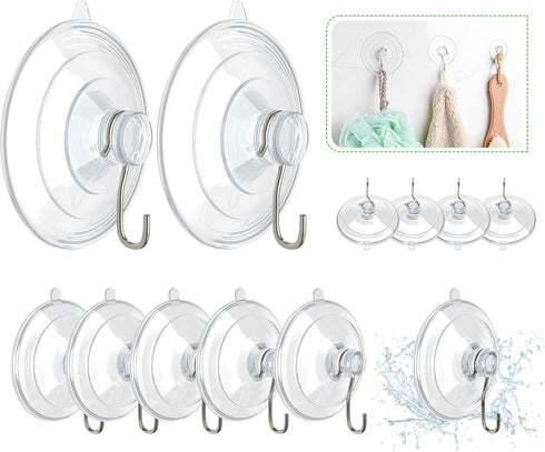 HangerSpace Suction Cup Hooks, 12 Packs Clear PVC Suction Cups with Metal Hooks for Kitchen Bathroom Shower