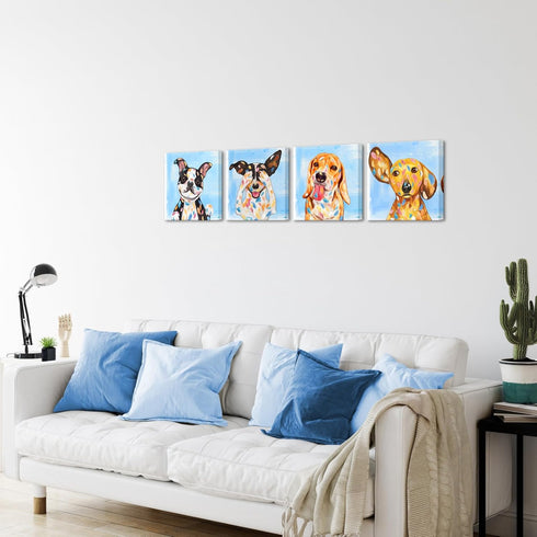 12x12inchx 4 KLVOS Abstract Puppy Artwork Dog Painting Funny Animal Pictures Wall Decor Print on Canvas Gallery Wrapped